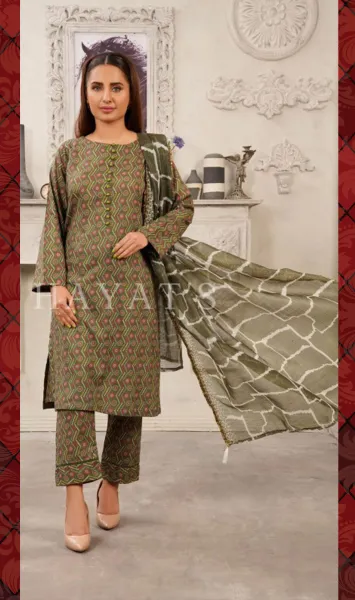 Pakistani Hayat's Stitched Cotton 3pcs _ Green 